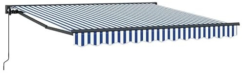Infällbar markis 350 x 250 cm blå och vit – stabil tygmarkis för terrass, balkong och trädgård – perfekt solskydd med enkel användning