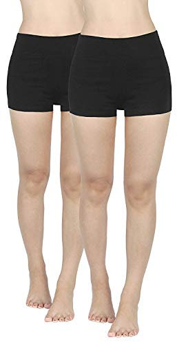 2er Pack Damen Kurze Sporthose Sportshorts Fitness Yoga Shorts Leggins Tights Hotpants schwarz Unterziehhose Unter Kleid Rock aus Baumwolle M