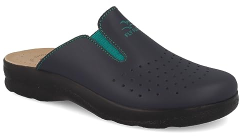 Fly Flot | Woman Professional, Zoccoli Sanitari Donna con Elastico Regolabile, Ciabatta con Tomaia in Pelle Forata, Sottopiede imbottito in Pelle Antishock, Blu, 40