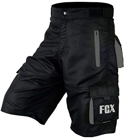 Mens Cycling MTB Shorts Baggy Style Multi Pockets Downhill Mountain Biking Team Bicycle Shorts Free Detachable Padded Liner (Black Grey, XXX-Large)
