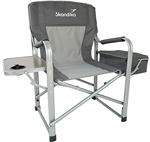 Skandika Campingstuhl Tepsa | Bequemer Klappstuhl mit Tisch und Kühlfach, bis max. 150 kg, klappbar, Getränkehalter | Faltstuhl für Camping, Zelten, Festival, Angeln, Strand (grau)