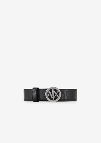 Armani Exchange Cintura da donna con logo stampato su tutto il perimetro, Nero, S