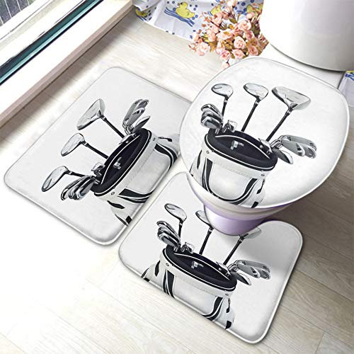 Ahdyr Badezimmerteppich- und Matten-Set mit rosa und weißen Rosen, 3-teilig, Lisianthus-Blumen, Brombeeren und grüne Blätter, Badematte, U-förmige Kontur, Duschmatte, Rutschfester WC-Deckelbezug