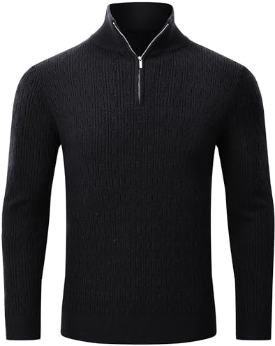 MoFiz Maglione Uomo Felpa Pullover Lavorato a Maglia Invernale Troyer Maglioni a Collo Alto con 1/4 Zip Nero EU M