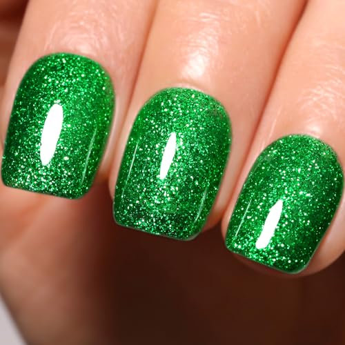 Firedeep Glitter Green Gel Nail Polish, 1Pcs 16ml Sparkly Christmas Green Soak Off UV/LED Gel Polish Manicure Salon DIY at Home