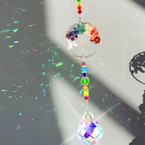 Attrape-Soleil en Cristal, Ornements de Vie d'arbre en Verre de capteur de Soleil d'arc-en-Ciel, Soleil Cristal Décoration pour fenêtre Maison Jardin fête Mariage