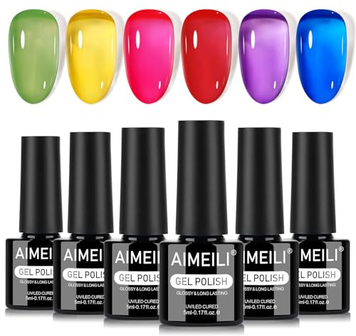 AIMEILI Gelé gel nagellack set 6 st, grymhetsfri, vegan, blötlägg av UV LED gelnagellack nagelkonst manikyrsalong gör-det-själv för kvinnor – kit 94