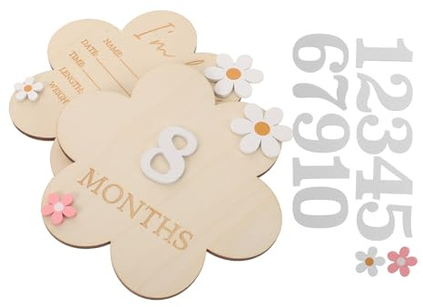 FUNNETOYU Månadsminnesskyltar med Blommor Hållbara Färger och Intuitiv Milstolpe Perfekta för Nyföddfoto Babyshower och Minnesinspelning Professionella och Naturliga Träskyltar för