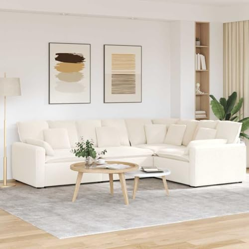 toolkix Modulär soffa med kudde tyg i lammullutseende kräm, flexibel boendemiljö med 4 sittelement, hörnsoffa, odlingshörn, hållbar och bekväm för vardagsrum och lounge