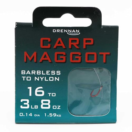 Drennan Carp Maggot Hooks To Nylon Barbless 16 To 3lb 8oz Qty 8