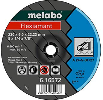 METABO 616730000 - Disco de desbaste para amoladora angular Flexiamant A24-N Metal embutido Ø 125 x 6 x 22,22 mm (Envase de 25 Ud)