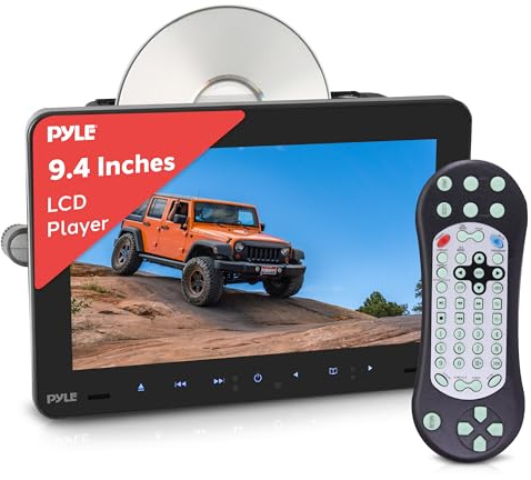 Pyle PLHRDVD904 Universal Portable Car Seat Headrest CD DVD TV 9.4 Inch Screen Player Monitor with USB Reader, Remote Control, and Mount Holder