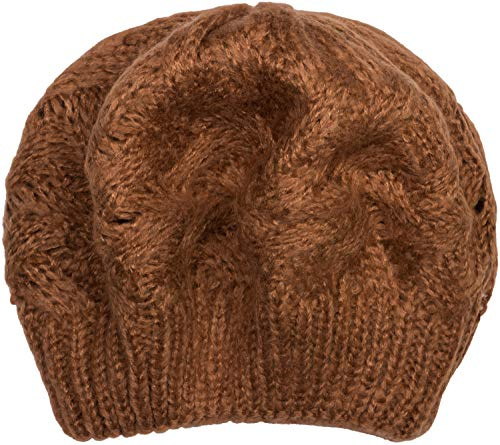 styleBREAKER Gorro de Punto para Damas con Trenza, Invierno, Boina, Gorra Francesa 04024166, Color:Coñac