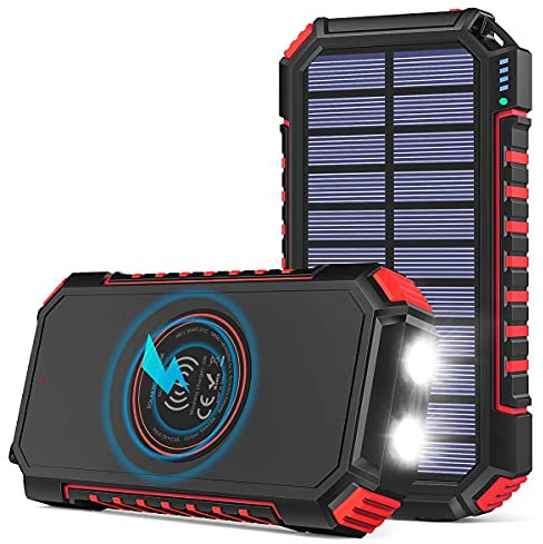 Hiluckey Cargador Solar Power Bank: 26800mAh Batería Externa Solar Inalámbrica Power Bank USB C Carga Rápida Cargador Portátil Movil con 4 Salidas para Teléfono Tabletas