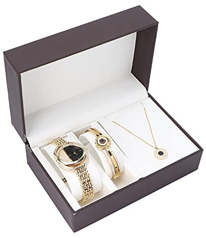 YUYTE Damen-Schmuckset, Damen Schmuckset Uhrenarmband Halskette, Frauen Mädchen Quarzuhr für Weihnachten Bracelet Jewelry Set (Gold)