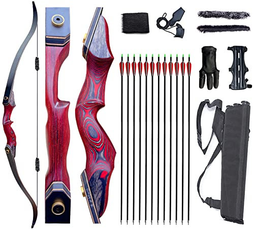Monleap Archery 60 Takedown Hunting Recurve Bow and Arrows Set for Adults & Youth Longbow Kit Competition Survival Targeting Shooting Right HandLaminated Wooden Riser 30lb-60LB (60lb)