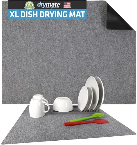 Drymate Jumbo XL Dish Drying Mat (19”x24”), Low-Profile, Super Absorbent, Quick Dry Fabric, Waterproof & Slip-Resistant, for Kitchen Counter, Trimmable, Easy to Clean (USA Made)(Light Grey)
