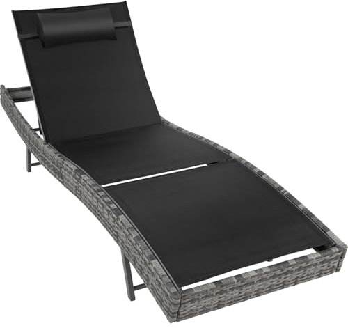 tectake® Chaise Longue Bain de Soleil en Résine Tréssée, Résistant Dossier Inclinable sur 6 positions, Appuie-tête inclus Transat Salon de jardin exterieur Mobilier de Jardin Chaise Longue Relax Plage