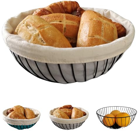 Obstschale schwarz mit Brötchenkorb aus 100% Baumwolle (Ø 24 cm) - Obstkorb und Brotkörbchen, Brotkorb Modern Design, Obstschale im modernen Stil, Brotkorb Stoff, Brotkorb Schwarz, Bread Basket