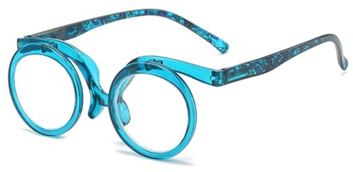 Lanomi klappbare Rund Lesebrille Damen Herren Kunststoff Oval Lesehilfe Makeup Sehhilfe HD Linse 90 Grad Flip Up Brille Transparent Blau 2.5