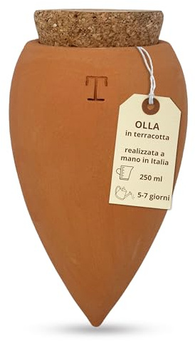 Toocook Olla in Terracotta Artigianale per irrigazione Automatica Ecologica e Naturale per Piante da Interno ed Esterno con autonomia di Circa 7 Giorni - Realizzata a Mano - 250 ml (Naturale)