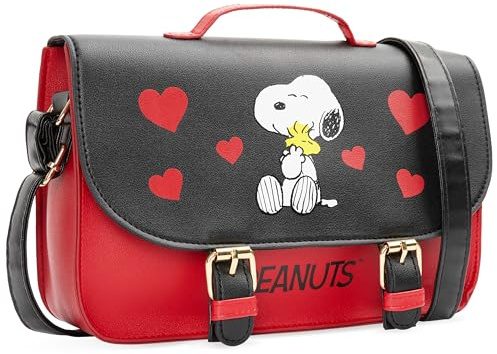 Peanuts Snoopy Tracolla Borsa Bambina Borsetta Ragazza Borsa Moda Donna, Idea Regalo per Lei (Rosso/Nero, 25x17,5x6,8cm)