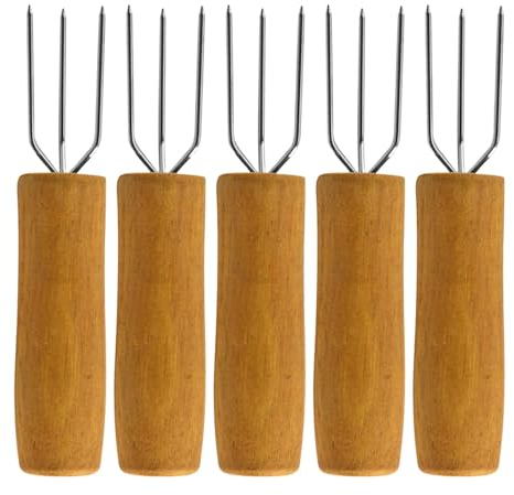 Porta mais per griglia, porta mais per barbecue - Bastone per griglia per mais ceroso con forchetta per spiedino in metallo con manico in legno | Gadget per grigliare pannocchie di mais per barbecue s