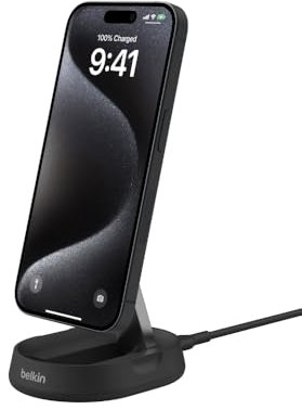 Belkin Convertible Magnetic Charging Stand 15W - MagSafe-Compatible Qi2-Certified Wireless Charging Station, iPhone Charger for Apple iPhone 16 Series, Airpods Pro, & More - Black (No PSU Included)
