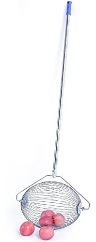 Charocean Colector de manzanas de acero inoxidable, recogedor de frutas, 145 cm, recogedor de manzanas con mango telescópico, recogedor de manzanas, ideal también como pinza para pelotas de golf,