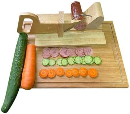 Wooden Sausage Slicer with Cutting Board, Sausage Rack & Ham Cutting Seat, Stainless Steel Holder Tool, for Chorizo, Pepperoni & Salami, Durable & Easy to Use