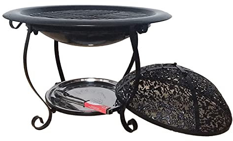 Bol à charbon pour bûches, bûches, bois de chauffage, intérieur et extérieur, poêle de fête avec couvercle en maille et grille pour jardin, patio, terrasse, barbecue et chauffage de pièce, couleur