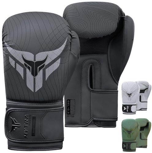 Boxningshandskar för Herrar & Damer – Hållbara Tränings- & Sparringshandskar för Kickboxning, MMA & Muay Thai – Säker Handledsrem & Stötdämpande Vaddering – 10oz 12oz 14oz 16oz (Svart, 10-oz)