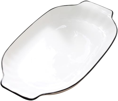 BESTOYARD Double Handle Ceramic Fish Plate 12.6 Inch Serving Dish for Fish Vegetables Salad Dishwasher Safe Household Tableware