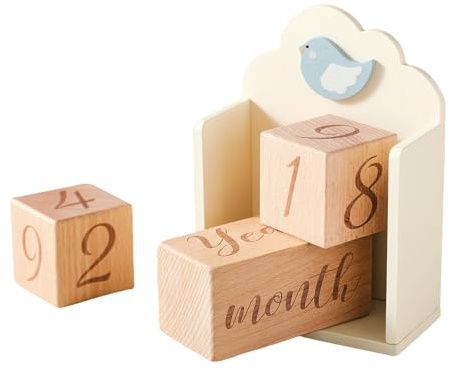 Wood Baby Monthly Landmark Card Blocks Square Engraved Newborns Birthday Landmarks Board Photography Props Baby Milestones Blocks