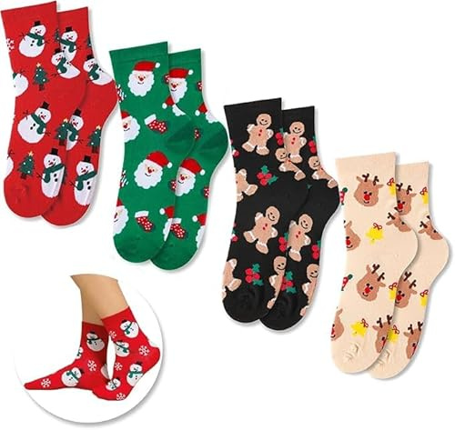 Ljunfcl Calcetines navideños de algodón, 6 pares de calcetines de Navidad, calcetines de Navidad para mujer, calcetines de Navidad 35-43, lindos calcetines navideños para niños, mujeres y hombres