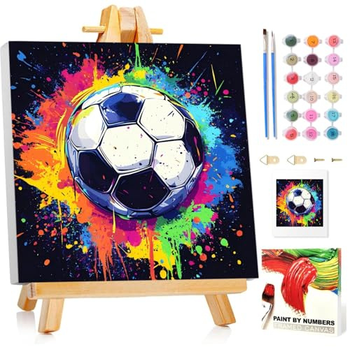 Paint by Numbers for Children, Football Painting by Numbers Kits for Kids, DIY Football Acrylic Oil Painting with Frame for Home Wall Art Decor Gift 7.8x7.8 Inch