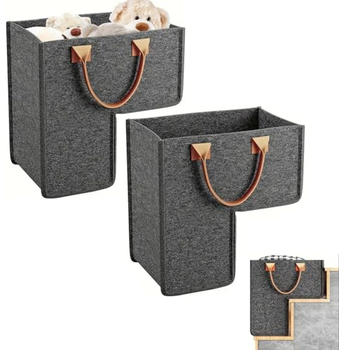 Woalopted Lot de 2 paniers de rangement pour escaliers, légers, pliables en forme de L, avec poignées, pour les espaces étroits, le linge, les chaussures, l'organisation simple de la maison