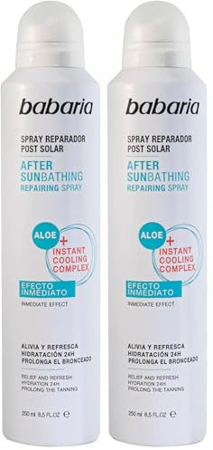 BABARIA - Aftersun spray 250 ml | Crema After Sun Hidratante y Refrescante con Aloe | Fórmula Vegana | Rápida Absorción | Prolonga el Bronceado (Paquete de 2)
