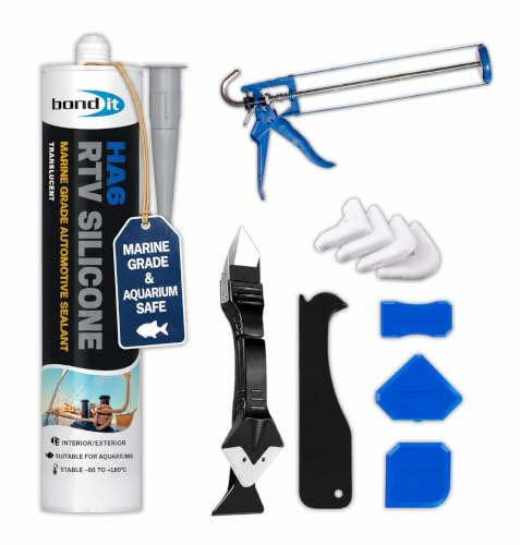 Clear Silicone Sealant Kit, Aquarium Safe Silicone & Waterproof | Bundled with Heavy Duty Silicone Sealant Gun, Caulking Tools 3 in 1 (10 pcs)