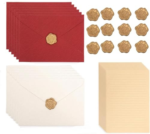 44pièces enveloppe de papier vintage, papeterie vintage,contenant 12 enveloppes,20 feuilles de papier à lettres et 12cire.Idéal pour les anniversaires,les invitations de mariage,les invitations à des