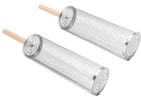 Ejoyous Rostfritt Stål Rullande Grillkorg, 304 Rostfritt Stål BBQ Mesh, Utomhusgrillverktyg för Grönsaker Kött Fisk, Perfekt för Camping