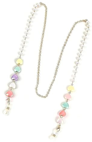 BEZHO Chaîne de Lunettes en Perles en Forme de Cœur avec Boucles Réglables | Collier Porte-Lunettes de Soleil et de Lecture pour Femme, Usage Quotidien (Coloré)