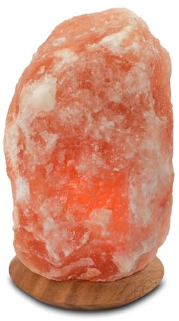 HIMALAYA SALT DREAMS Upplyst saltkristallkjol med träbas, ca 4–6 kg, kristallsalt från punjab/pakistan, orange, 15 x 15 x 23 cm, 3 enheter