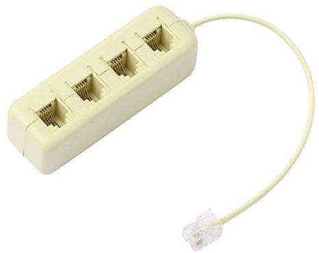 sourcing map Telephone Splitter, RJ11 6P4C 1 Male to 4 Female M/F Converter Phone Jack Adapter Cable for Landline, Modem, Fax Machine, 4 Way Cell Phone Jack Line Converter, 1 Pcs Beige