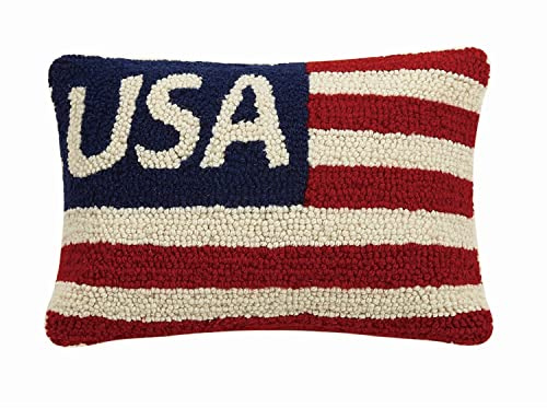 Peking Handicraft USA Flag Red White Blue Patriotic Mini Hooked Wool Pillow - 8 x 12