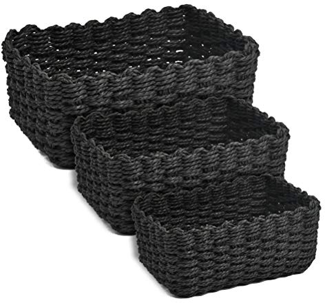 DODUOS 3 Stück Aufbewahrungskorb Geflochten aus Recycling-Papier-Seil 3 Größen Aufbewahrung Körbe geflochten Regalkörbe Organizer für Schränke, Bad, Küche, Schlafzimmer (Schwarz)