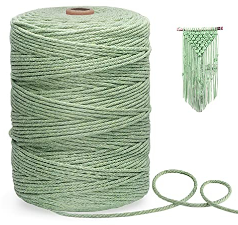 Homewit Premium Makramee Garn - Hellgrün - 3 mm x 300 m - Baumwollgarn, Baumwollseil für Natürliche Optik, Baumwolle für Basteln, Wandbehänge, Dekorationsprojekte