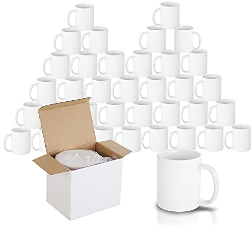 Signzworld Sublimation Mugs 11oz Blank Plain White Large Handle Coffee Mug Cups with Smash Proof Boxes (48)