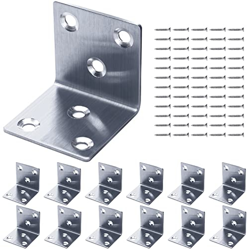 Gorffy Winkelverbinder 12 Stück, Edelstahl Winkel 40 x 40 x 40 x 1,7 mm, Schwerlastwinkel mit 72 Stück Schrauben, Metallwinkel 90 Grad für Holz, Silber Bauwinkel für Dachlatten