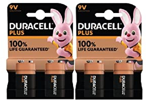 4X Duracell 9V Plus 6LR61/MN1604 Alcalina (2 Blister Da 2 Batterie) 4 Pile